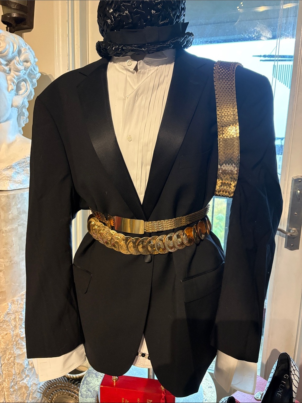 Jos. A. Bank Black Tuxedo Blazer  
Gold Coin Belt Detail, (Belts not Included)
